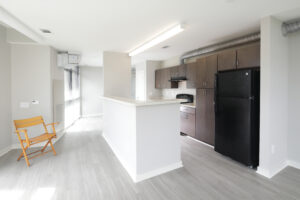 Apartment kitchen with a lot of natural light and island