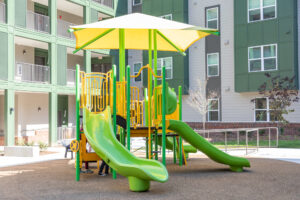 Green and yellow jungle gym on playground