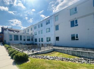 Three story, industrial style apartment complex