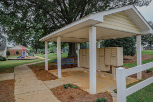 A shelter with a mailbox center