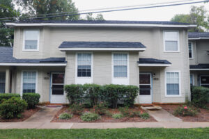 A two story townhome style apartment building