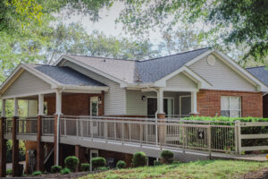 Two story apartment complex with walkway