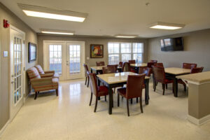 Community room with tables and chairs