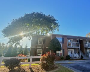 Two story apartment complex with landscaping