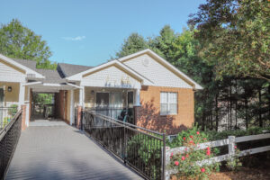 Apartment complex with landscaping and walkways