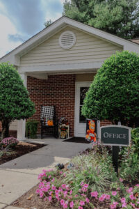 Apartment complex front office with landscaping