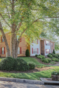 Two story apartment complex and landscaping