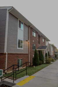 A three story apartment building