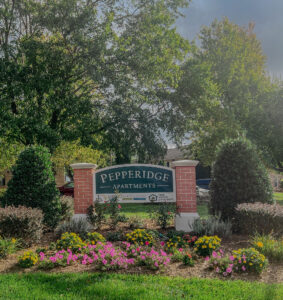 Pepperidge Apartment Complex Sign and landscaping