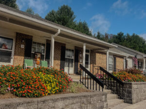 Single story apartment complex with stairs