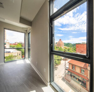 Floor to ceiling window in apartment unit