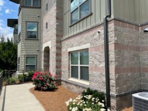 Landscaping and apartment