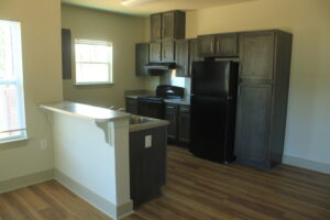 Kitchen with black appliances