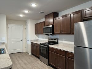 Kitchen with stainless steel appliances