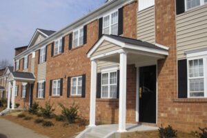 A two story brick building