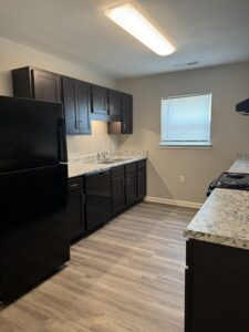 Kitchen with black appliances