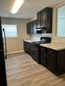 Kitchen with black appliances